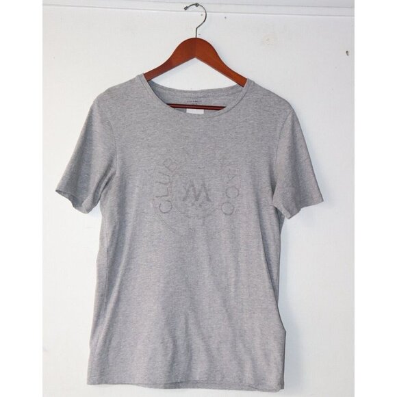 Club Monaco Women's Small Gray Crest Tee Faded Logo Cotton Short Sleeve T-Shirt - Picture 1 of 5